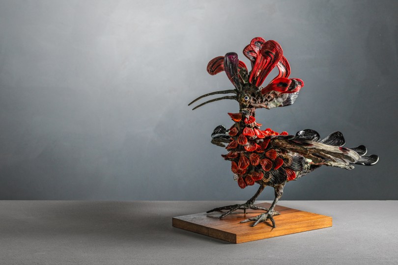 Upupa in vetro policromo e bronzo, Toni Zuccheri per Venini, 1964